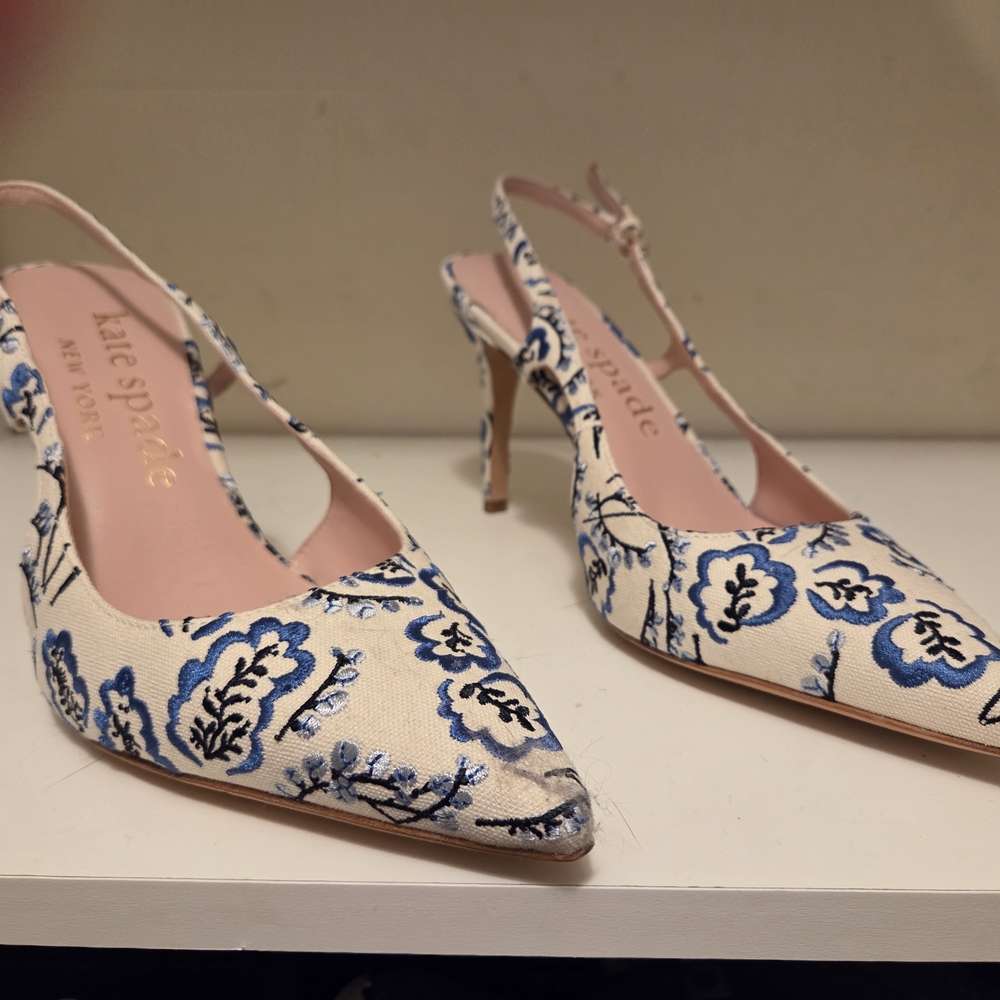 Kate Spade Blue and Cream Slingback Heels